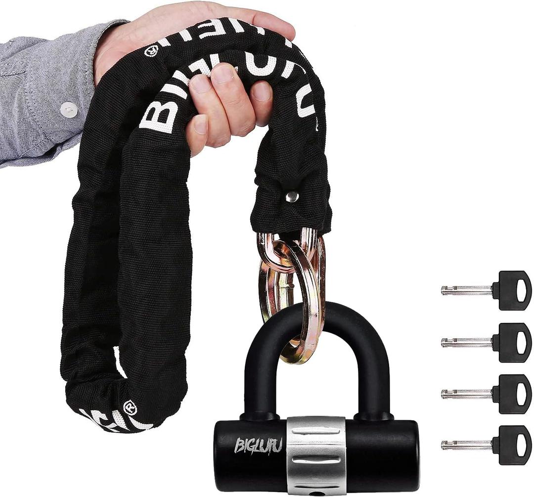 Motorcycle Lock Chain Locks Heavy Duty, 120cm/4ft Long, Cut Proof 10mm Thick Colorful Square Chains with 4Keys 16mm U Lock, Ideal for Motorcycles, Motorbike, Bike, Generator, Gates