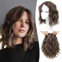 Ms Taj 11 Inch Short Wavy Hair Topper for Women with Thinning Hair, Synthetic Lightweight Breathable Hairpiece with 6.5"x6.5" Base, Instantly Adds Volume and Coverage Dark Ash Brown with Highlights