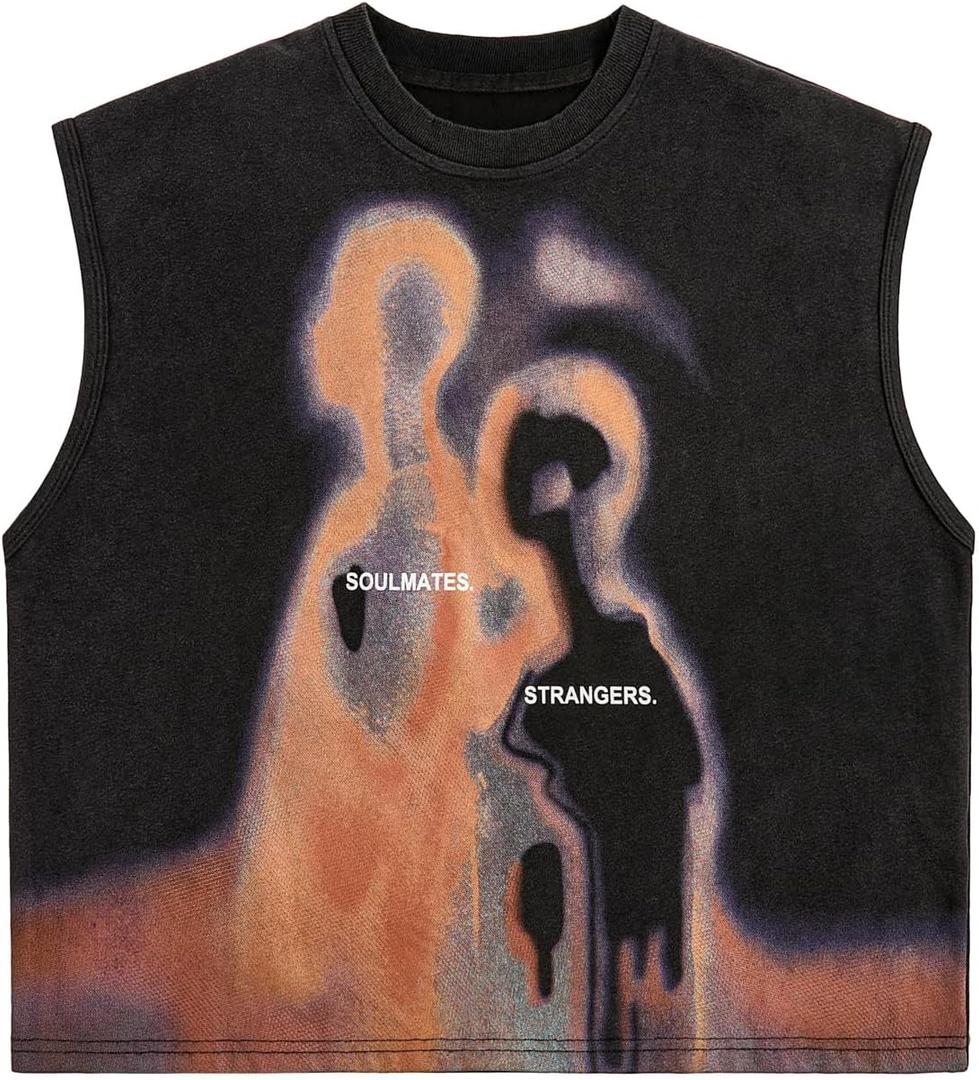 SOLY HUX Men's Graphic Tank Top Oversized Crew Neck Sleeveless Loose Fit Vintage Summer Tops Shirts (M)