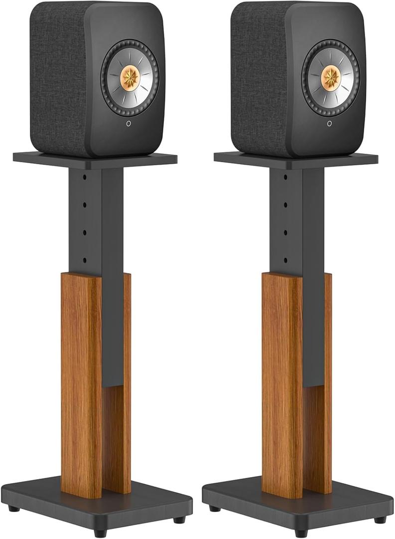 Height Adjustable Speaker Stands Pair for KEF LSX II Wireless HiFi Speaker Stand - Heavy Duty Wood Grain Floor Speaker Stand for KEF LSX II Speaker Stand Hold Up to 50 LBS with Cable Clips
