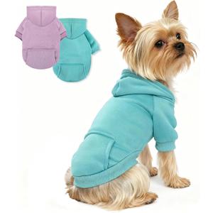 Pet Hoodie Dog Sweater for Small Dogs Girl Boy, Winter Puppy Sweatshirts with Pockets Hood, Warm Fleece Lined Dog Clothes Chihuahua Coat Clothing Puppy Cat Custume, X-Small (Lavender+Cadet Blue)