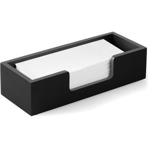 Paper Towel Dispenser Countertop, Wooden Folded Paper Hand Towel Holder for Guest Bathroom, Commercial Tabletop Tissue Dispenser Tray for Multifold C-Fold, Z-Fold, Trifold, Black (1 Pack,Small)