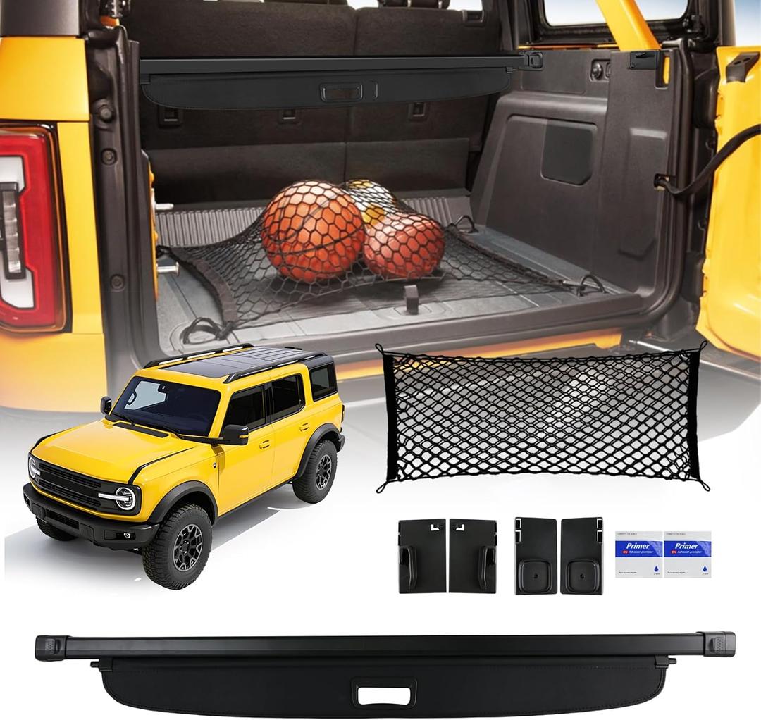 Cargo Cover for Ford Bronco - Retractable Cargo Cover Fit for Ford Bronco 2025-2021 4-Door Trunk Cover for Bronco Accessories with Cargo Net (Not Fit for Bronco Sport or Bronco 2-Door)