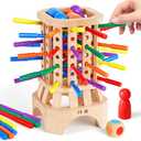 WhimsiPlay Montessori Wooden Board Game, Colorful Sticks Educational Toy for 3-6 Year Old Kids, Fine Motor Skills Toys, Family Travel Game for 3+ Year Olds, Birthday Gift for Boys and Girls