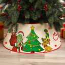 Christmas Tree Collar, 24" Christmas Tree Base Cover with Classic Pattern, Xmas Tree Decorations for Home Indoor, Linen (White)