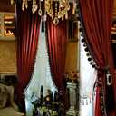 Luxury Velvet Curtains with Tassel Trim, Vintage Bohemian Style, Blackout Drapes with Decorative Tiebacks for Living Room or Bedroom (Burgundy, (52W84L)2)