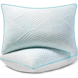 Smilereve Pillows King Size Set of 2 Cooling Memory Foam Pillows for Sleeping Adjustable Medium Firm Back and Side Sleeper (Blue)