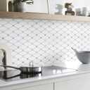 STICKGOO 10 Sheets Peel and Stick Backsplash, Pure White Marble Look PVC Mixed Metal Gold Kitchen Backsplash, Stick on Backsplash Wall Tiles for Kitchen, Bathroom, RV