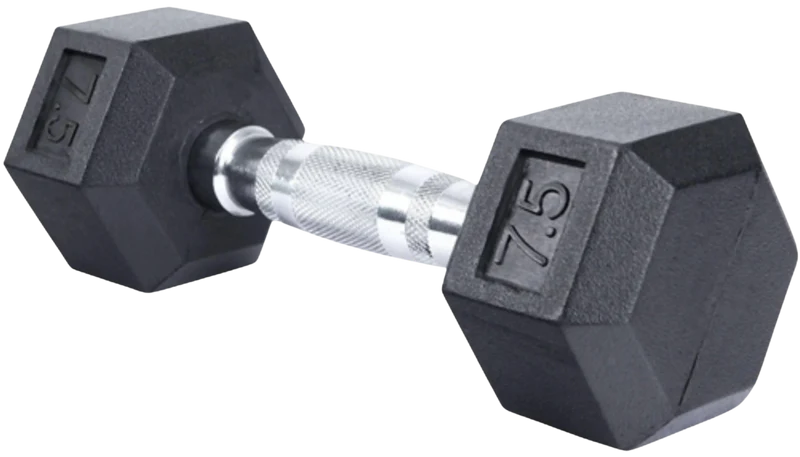 French Fitness Rubber Coated Hex Dumbbell 7.5 lbs - Double 