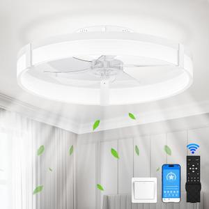 Ceiling Fans with Lights: 19.7in Low Profile - Ceiling Fan Light with Remote, Fandelier Ceiling LED Lights,White Ceiling Fans with Lights