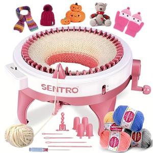 SENTRO Knitting Machine, 48 Needles Knitting Machine, Smart Knitting Loom Machine with Row Counter for Adults Beginners, Circular Double Knit Loom Crochet Knitting Machine Kit for Hat Socks