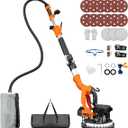 Drywall Sander, 1000W Popcorn Ceiling Removal Tool, Foldable Automatic Drywall Sander with Vacuum Dust Collection, LED Light, 6 Variable Speed 800-2200RPM,15Pcs Sanding Discs (Orange Red)