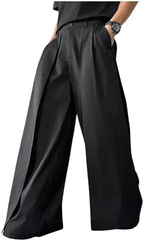 OYOANGLE Men's Baggy Wide Leg Pants Zipper Fly Pleated Trousers Business Casual Dress Pants with Pocket, Large