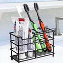 Stainless Steel Toothbrush and Toothpaste Holder for Bathroom – 7-Slot Black Organizer, Space-Saving Hygienic Storage with Modern Design for Countertop 