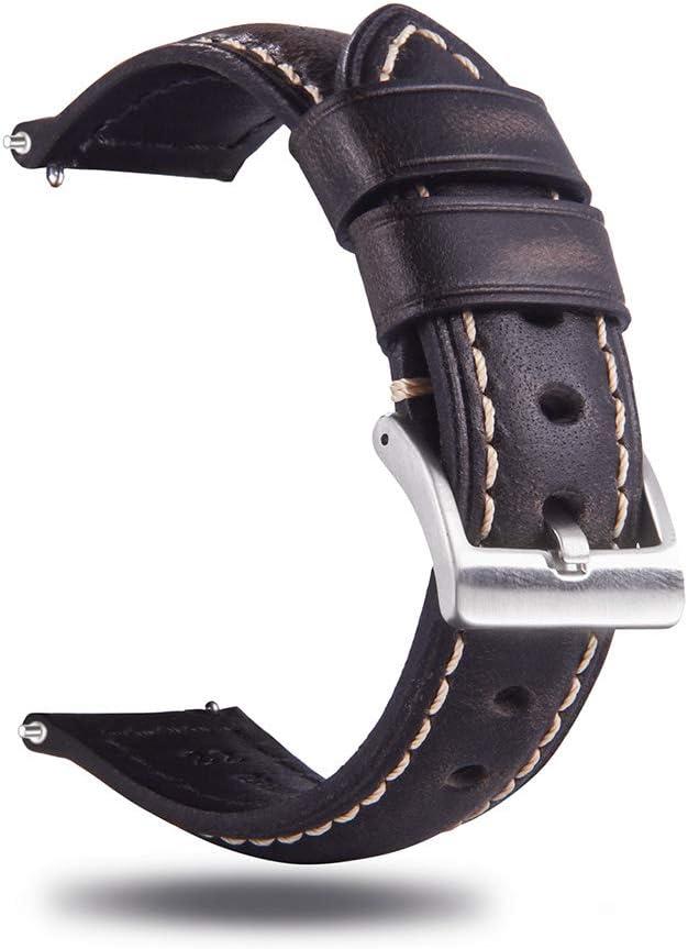 Quick Release Retro Leather Watch Band,Vintage Oil-tanned Pull-up Leather Strap Replacement,Choice of Width-18mm 20mm 22mm 24mm or 26mm (Black Brown)