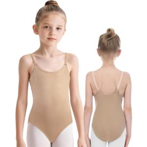 iMucci Professional Leotards for Girls Nude Leotard Seamless Camisole Undergarment with Transition Clear Strap, Medium
