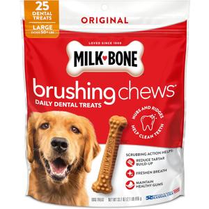 Milk-Bone Brushing Chews Original Chicken Flavor Daily Dental Dog Treats, Large, 33.7 Oz. Bag (EXP 08/13/27)