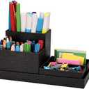 xiepipipaper Desk Organizer,Office Desk Accessories,Paperboard Desktop Organizer with Pen Pencil Holder and Sticky Note Tray,Paperclip Storage, Black