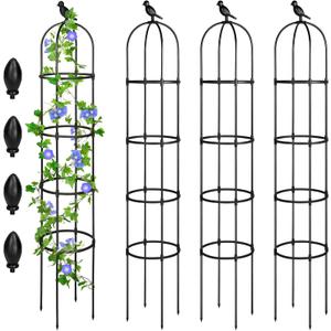 4 Pack 6 ft Garden Obelisk Trellis for Climbing Plants Outdoor Rustproof Rose Pots Tall Tower Metal Garden Trellis for Outdoor Indoor Vines Flower Plants Support(Black)