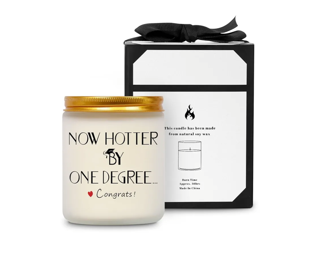 ONEVIEV Graduation Gifts for Her Him, Soy Wax Scented Candle, Masters Degree College High School Graduation Gifts 2024 - Now Hotter by One Degree