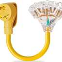 30 Amp to 110V 20 Amp RV Power Adapter, NEMA TT-30P Male to 3x5-15R/20R Household Outlets Splitter with LED Indicator, 3-Way 120V Electrical Y Adapter for RV Camping, Trailers, Home Garage Use