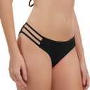 KIWI RATA Women's Brazilian Bikini Bottom Sexy Strappy Swimsuit Ruched Thong Swimwear Bathing Suit Micro Bikinis (Black) L
