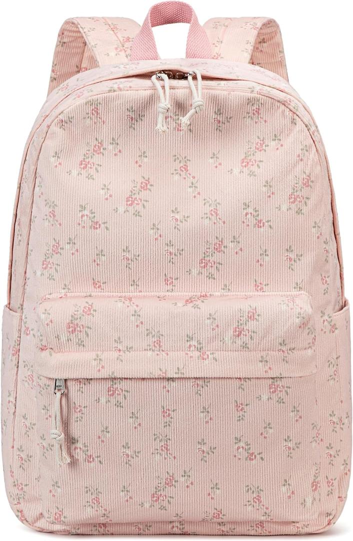 Bluboon School Backpack for Teen Girls Bookbags Elementary High School Corduroy Laptop Bags Women Travel Daypacks (Corduroy Floral 202 Pink)
