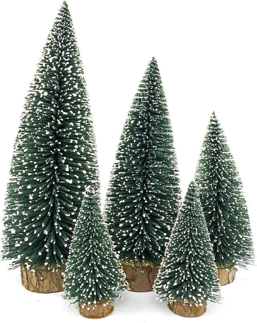 Mini Christmas Tree Small Christmas Tree Desktop Miniature Pine Tree Sisal Bottle Brush Trees with Wooden Base for Christmas Decor Christmas Party Home Table Craft Decorations (Green)