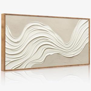 CHDITB Horizontal Wave Wall Art, Neutral Earth Tone Textured Wall Decor
Single Panel Continuous Curved Line Artworks, Gentle Modern Flow Shape Canvas Prints for Living Room Bedroom Office 40"x20"