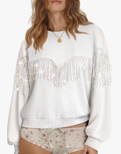 Nlife Womens Sparkly Fringe Sweatshirt Long Sleeve Pullover Western Cowgirl Tassel Top Glitter Concert Festival Party Outfit, Size Smal