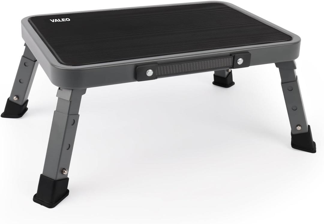 Valeo Folding Step Stool, Adjustable Step Stool with Non-Slip Platform, 330 Lbs Capacity, Step Ladder for Adults in Kitchen, Bathroom, RV, Camping, Office, Black