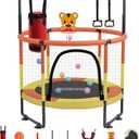 Trampoline for Kids, Adjustable Baby Toddler Trampoline with Basketball Hoop, 440lbs Indoor Outdoor Toddler Trampoline with Enclosure (Oragen Yellow)