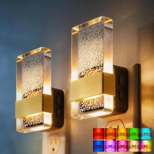DORESshop LED Night Lights Plug into Wall, [2 Pack] 3 Level Dimmable Night Light, Rotatable Bubble Decorative Nightlight, Dusk to Dawn Sensor, Wall Sconce-Style Design Nightlights for Bathroom, RGB