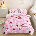 2 x Pink Love Heart Comforter Bedding Set with 2 Pillowcase Twin Size Pink Girl Comforter Set for Kids Boys Girls Bedroom Decor