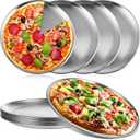 Thenshop 8 Pieces 10 Inch Pizza Pans Bulk Stainless Steel Sets Round Bakeware Pizza Trays for Oven Kitchen Baking Home Restaurant Safe Sturdy Reusable Easy Clean(Silver)