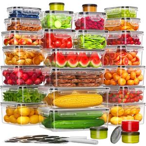 KEMETHY 54-Piece Food Storage Containers with Lids(27 Containers & 27 Lids), Plastic Food Containers for Pantry & Kitchen Storage and Organization, BPA-Free, Leak Proof, Reusable with Labels & Pen