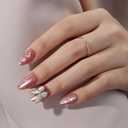 VSALON Press-On Nails Short Almond - Pink Cat Eye Chrome 3D Sculpting Metallic Design for Woman, Reusable Fake Nails & Soft Gel Nail Glue, Protector Cuticle Oil, Tabs & Nail File - 32 PCS in 16 Sizes