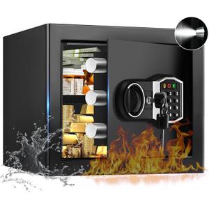 1.3 Cub Small Fireproof Safe for Home, Security Anti-Theft Fire Proof Safe Box with Spare Keys, Programmable Keypad and Alarm System, Digital Fireproof and Waterproof Safes for Document Money Medicine