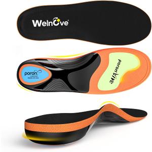 Work Boot Insoles Plantar Fasciitis - Welnove Heavy Duty Inserts for Pain Fatigue Relief, Standing All Day - High Arch Support Shoe Insoles Orthotic for Flat Feet, Achilles Tendonitis, Men Women (M) (M: W 10-11.5 / M 9-10.5, Orange)