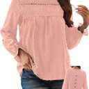 Falechay Womens Boho Tops Long Sleeve Shirts For Women Cute Crewneck Blouse Dressy Casual Swiss Dot Crochet Hollow Top 2026 (XXL)