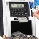 Fishboy Talking ATM Piggy Bank for Kids with Dual Debit Cards, Power-Off Memory, Auto-Opening Drawer for Real Money for Boys, Onekey Shutdown, Bill Feeder, Coin Recognition, Balance Calculator Machine (Black/Silver)