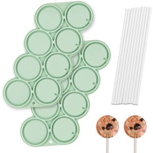 QELEG 2pcs Silicone Sucker Molds with 100 Paper Sticks, Round Chocolate Lollipop Molds Great for Hard Candy, Cake pop, DIY Jelly Ice Cream Cube Handmade Craft 8-Cavity Round/2pcs QLG0140