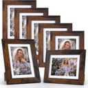 PETAFLOP 4x6 Picture Frame 7 Pack, Rustic Brown Wooden Frames Display 4 by 6 Inch Photo with Mat or 5x7 without Mat for Wall or Tabletop Decor