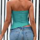 3 x PRETTYGARDEN Women's Faux Leather Tube Tops 2025 Summer Strapless Asymmetrical Ruched Bandeau Shirts Going Out Club Outfits (M)