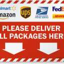SmartSign Package Delivery Sign - 14" x 10", Please Deliver All Packages Here Metal Sign With Down Arrow and Delivery Partner Logos, 40 mil Laminated Rustproof Aluminum, Striped Border, USA-Made