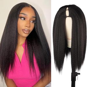 KRSI Kinky Straight V Part Wigs 20inch Synthetic Black U Part Wig Thin Leave Out Glueless V Part Half Wig Clip In Kinky Hair Wigs for Black Women