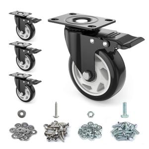 4 Inch Caster Wheels-Set of 4, Heavy Duty Casters Wheel with Brake, No Noise Polyurethane (PU) Wheels and Safety Dual Locking Casters, 4" Swivel Plate Castors for Cart, Furniture, Workbench