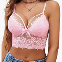Avidlove Lace Bralette for Women Lingerie Spaghetti Adjustable Strap Tank Camisole Crop Top, Pink, L