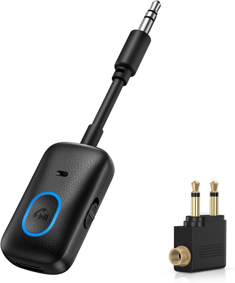 LOFICOPER Bluetooth 5.3 Transmitter Receiver, Airplane Headphone Adapter, Aux Bluetooth Adapter with Hands-Free Call, for Car, Travel Flight, Home Stereo, Wired Headphones, Speakers, TV
