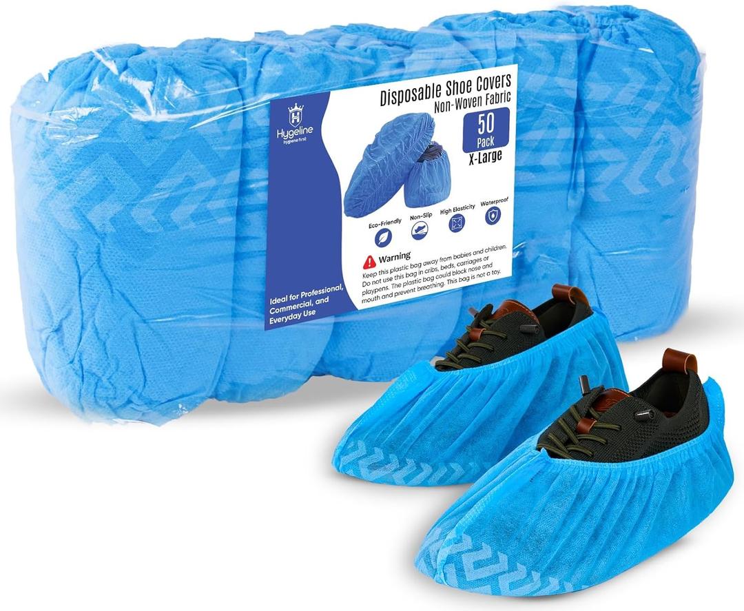 2 x 50 PCS Shoe Covers Disposable with Elastic Bands | Breathable Non-Slip Booties for Shoe Covers | Boot Covers with 100% Recyclable Non-Woven 40 GSM Fabric | Fits Men 12 / Women 14